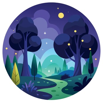 Night forest landscape illustration vector