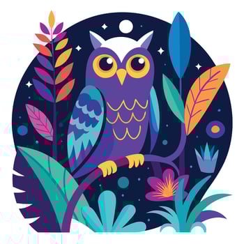 An owl with a white hat and a purple background vector
