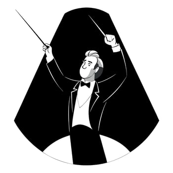 A black and white illustration of a conductor vector