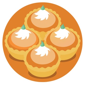 Four pumpkin pies with whipped cream on top vector