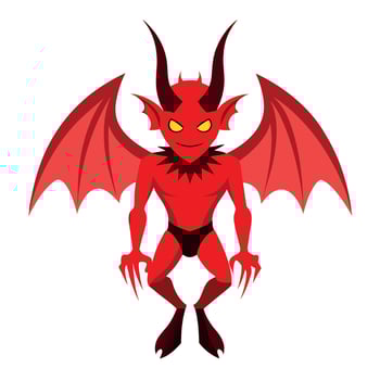 A cartoon devil with red eyes and horns vector