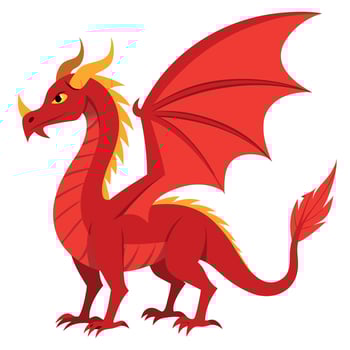 A cartoon red dragon with wings and tail vector