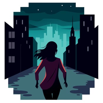 A woman walking down a city street at night vector