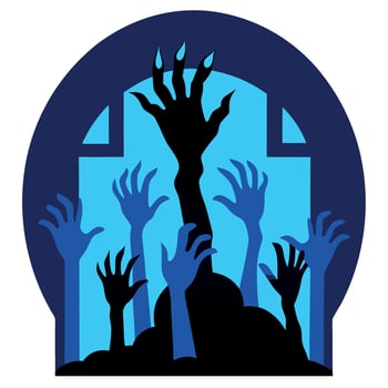 Zombie hands reaching out from the window of a house vector