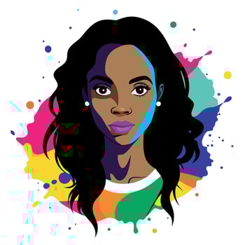 An illustration of a woman with long hair and colorful paint splatters vector