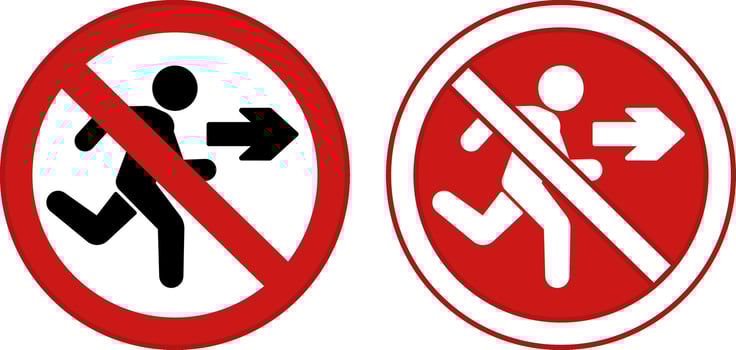 Red Signs No Exit. Prohibitory Evacuation Sign. No Emergency Exit. The sign is placed in a prominent place near the Attic or Basement vector