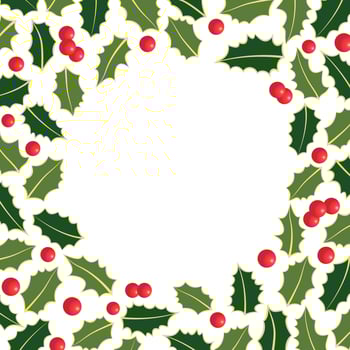 Christmas Holiday Card and Invitation Template with Holly Leaves and Berries. Oval Frame Background vector