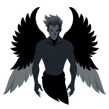 A black and white silhouette of a man with wings vector