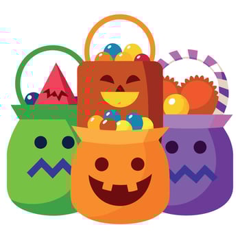 Halloween candy bags with faces and candy vector