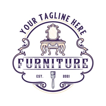 vintage furniture logo design. vintage ornament table concept, for interior and furniture business vector