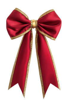 Decorative red and gold bow with long flowing ribbons, ideal for festive occasions and gifts png