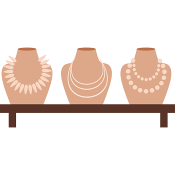 Shelf with mannequins with jewelry. Jewelry store, women's accessories png