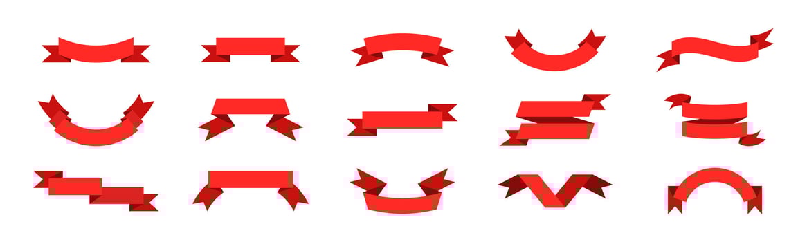 Red flat ribbon set. Red ribbons in various lengths and styles vector
