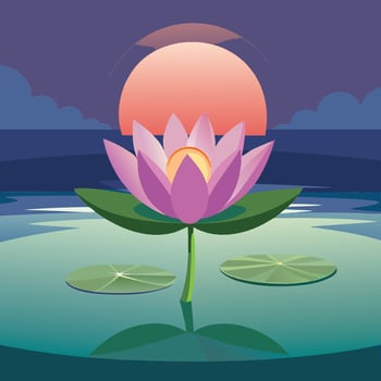 Lotus flower in the water at sunset illustration vector