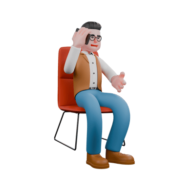 Illustrated of a Professional Anthropologist. A male anthropologist is sitting in a chair while answering an incoming call on his cellphone. 3D Male png