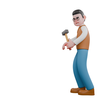 Indigenous Culture Studies Provider 3D. A male anthropologist is standing while carrying a hammer. Male Anthropologist Cartoon png