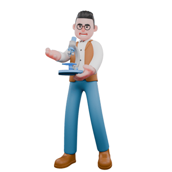 Professional Male Anthropologist in 3D. A male anthropologist is standing while carrying a microscope. Social Patterns Analyst png