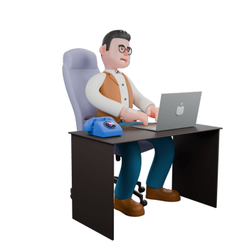 Male Anthropologist with Ancient Artifact. A male anthropologist is sitting in his desk chair in front of a monitor screen. 3D Illustrated png