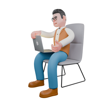 Cultural Professional Male. A male anthropologist is sitting while operating a laptop. 3D Anthropologist Cartoon png