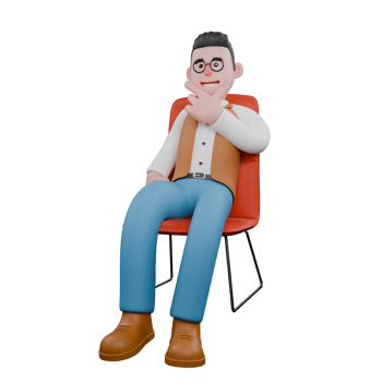 Male Anthropologist in 3D Professional Cultural . A male anthropologist is sitting while giving a gun symbol pinching his chin. Cartoon png