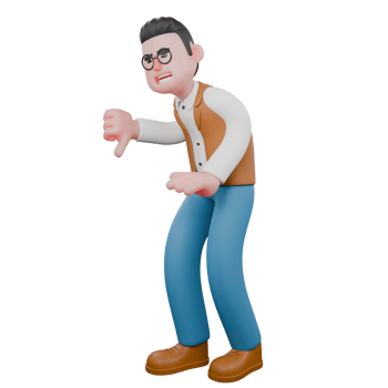 3D Male Anthropologist in Cultural Profession. A male anthropologist is standing with his head down while giving a thumbs down. Illustrated png
