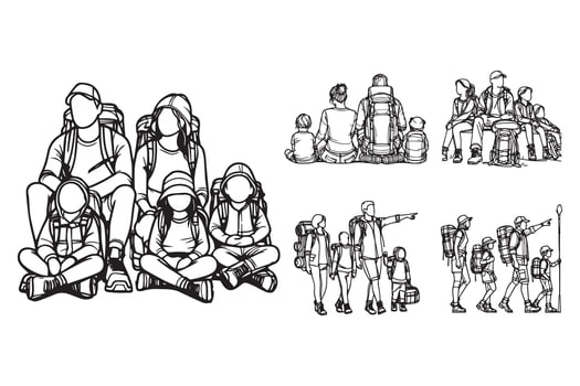 Family adventures depicted through creative line art vector