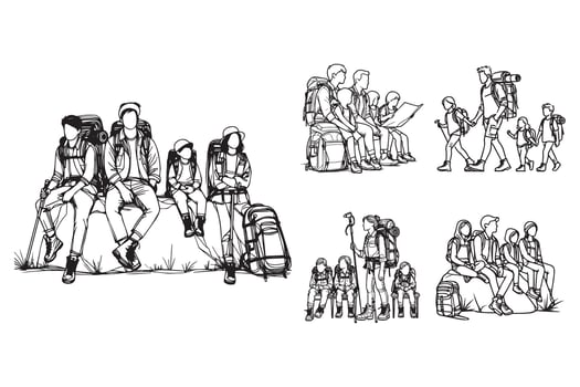 Hand-drawn clipart representing outdoor family activities vector