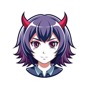 An anime girl with horns and a devil face vector