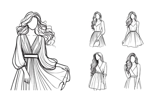 Elegant women illustrated in a minimalist black and white style Illustration Hand Drawn Clipart vector