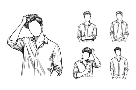 Line art featuring cool men in casual shirts vector