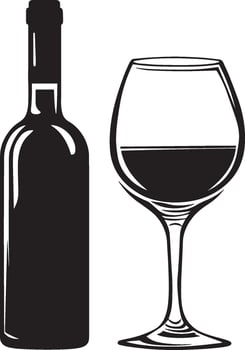 Wine and glass of wine clean simple silhouette black vector