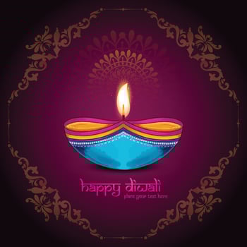 Happy diwali oil lamp festival celebration card background vector