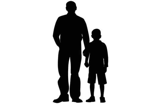 Father and Son Silhouette - Loving Relationship Stock Art vector