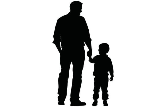 Father and Son Silhouette - Bonding Time Outline Stock Design vector