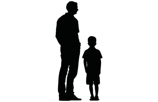 Father and Son Silhouette - Parenting Moment Stock Illustration vector