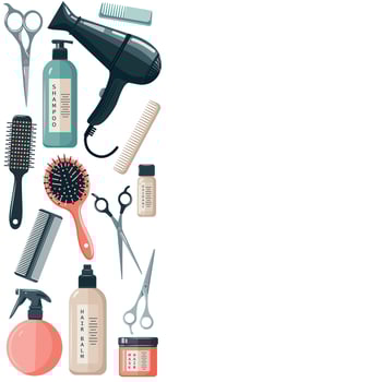 Set of hairdresser tools. Illustration centered to the right. vector