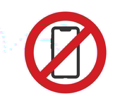 No smart phone icon. Noise prohibition symbol sign, keep quiet, observe silence icon. illustration image. Isolated on white background. vector