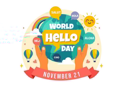 November 21 World Hello Day Illustration of Global Greetings in Flat Cartoon Background vector