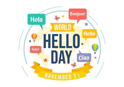 World Hello Day Celebration Art with Language Diversity in Speech Bubbles on Cartoon Background vector