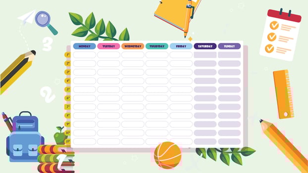 Back to school calendar and weekly planner illustration vector