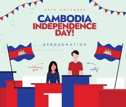 Cambodia Independence day. 9th November Independence day of Cambodia celebration banner with its flags, people, abstract art in flag colours vector
