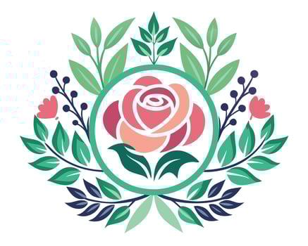 A rose is surrounded by leaves and flowers vector