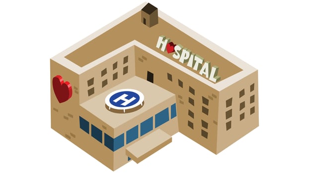 Hospital building with helipad isometric illustration vector