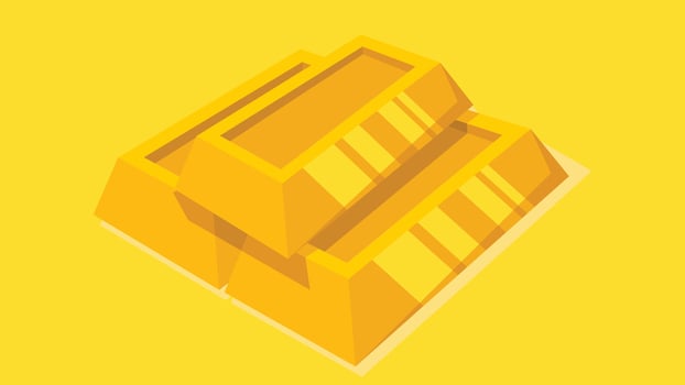 Gold bars stacked together flat illustration vector