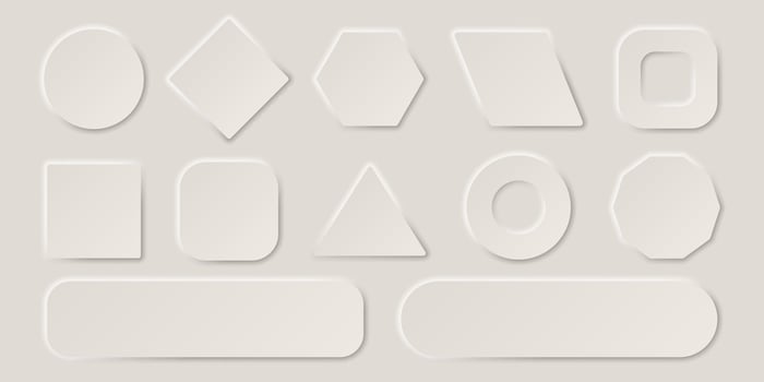 Collection of empty buttons in the style of neomorphism. Set for design of user interface elements. vector