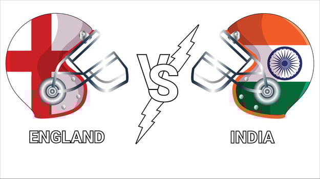 England vs India 3d illustration flags over cricket helmet for versus match vector