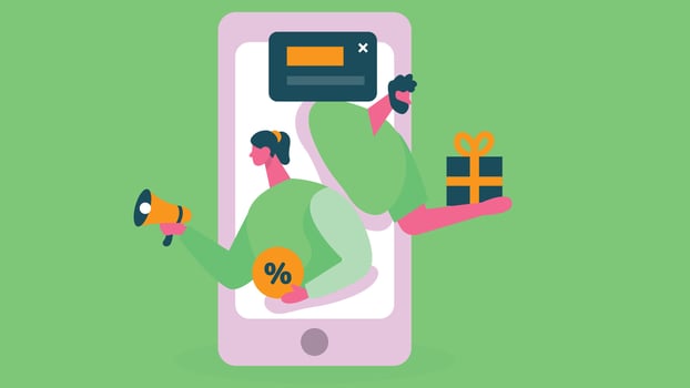 Mobile app gifts and sale in black Friday illustration vector