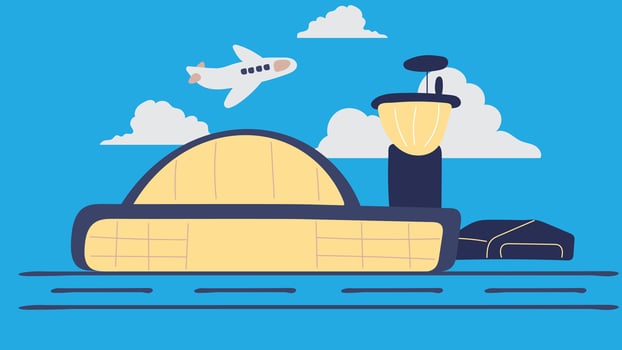 Airport Terminal building with observation tower flat illustration vector