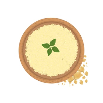 Illustration Logo Clipart Top View Grated Parmesan Cheese on a Wooden Bowl vector