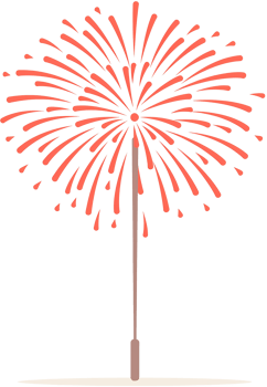 A vibrant illustration of a red firework exploding upwards, showcasing its radiant rays and sparkling sparks against a transparent background. png